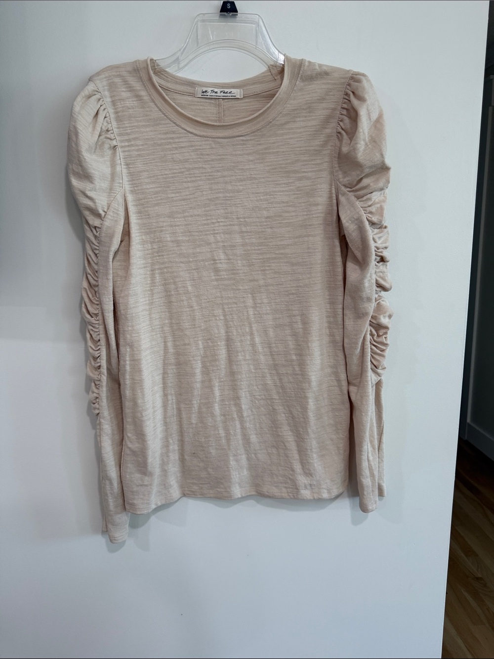 We The Free Cream Ruched Long Sleeve Tee